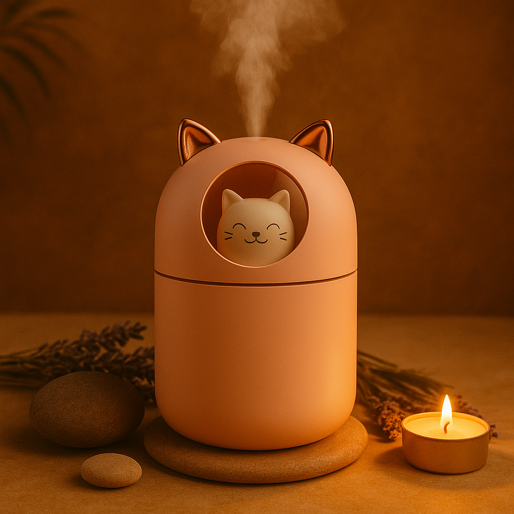 Diffuseur d'huiles essentielles Chat 300ml - Purificateur d'Air à Ultrasons Silencieux pour Maison, Bureau