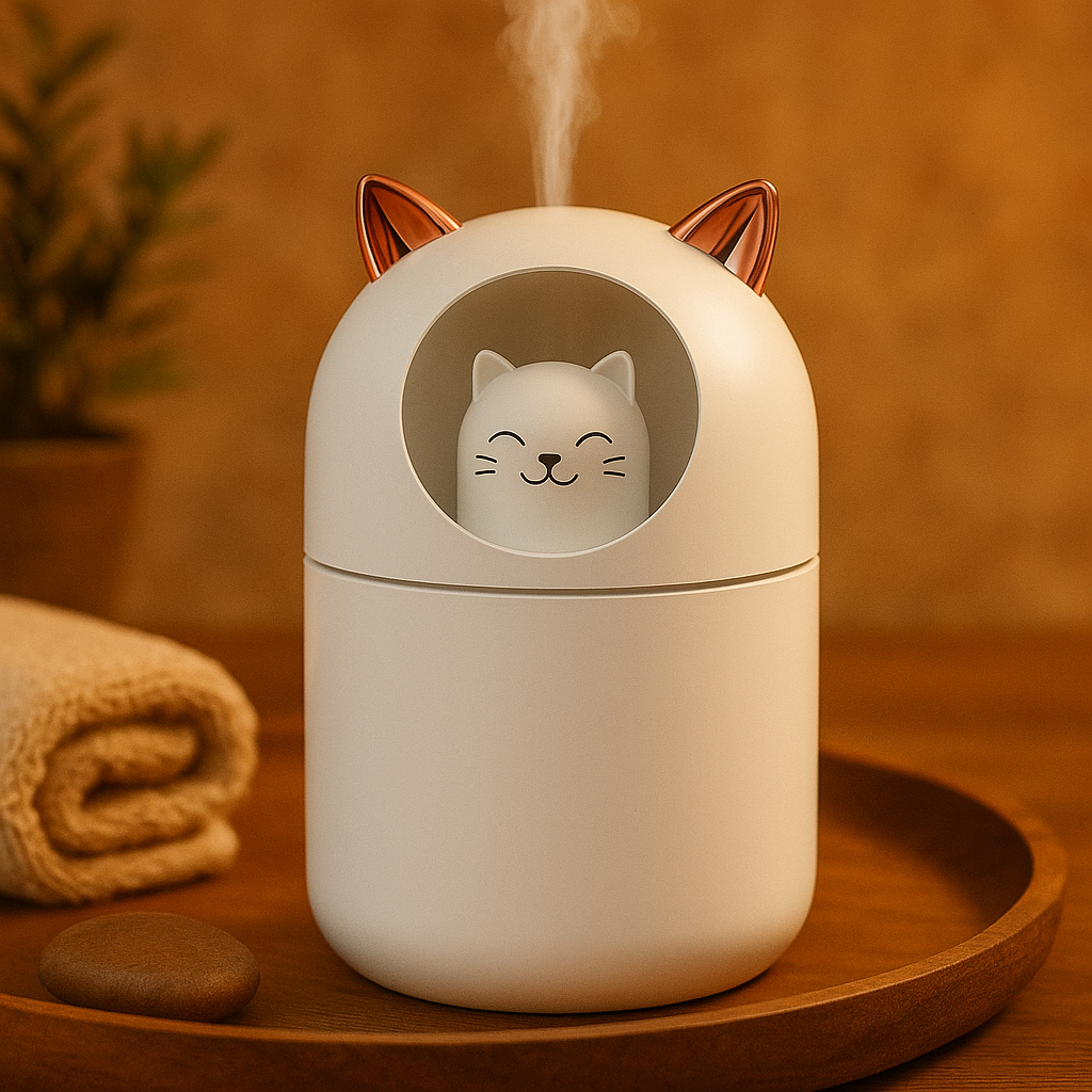 Diffuseur d'huiles essentielles Chat 300ml - Purificateur d'Air à Ultrasons Silencieux pour Maison, Bureau